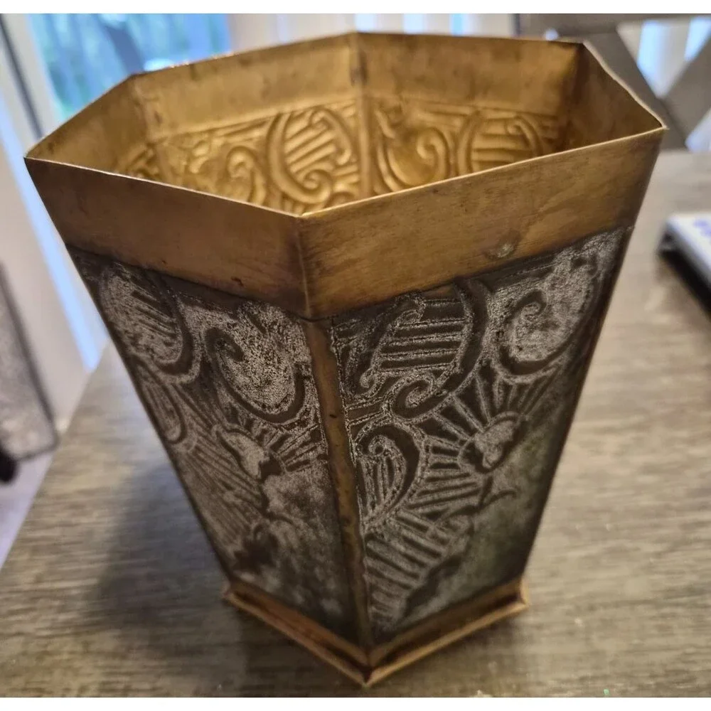 Vintage Foo Dog Finial Asian Brass Tone Tea Caddy Trinket Box 11